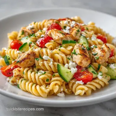 Greek Yogurt Pasta Salad with Chicken Recipe Card