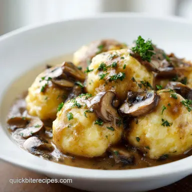 Kopytka with Mushroom Sauce in 40 Mins Recipe Card