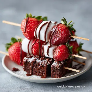 Strawberry Brownie Kabobs with Chocolate Drizzle for 6 Servings Recipe Card