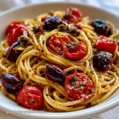 Vegan Tomato Puttanesca in 25 Minutes Recipe Card