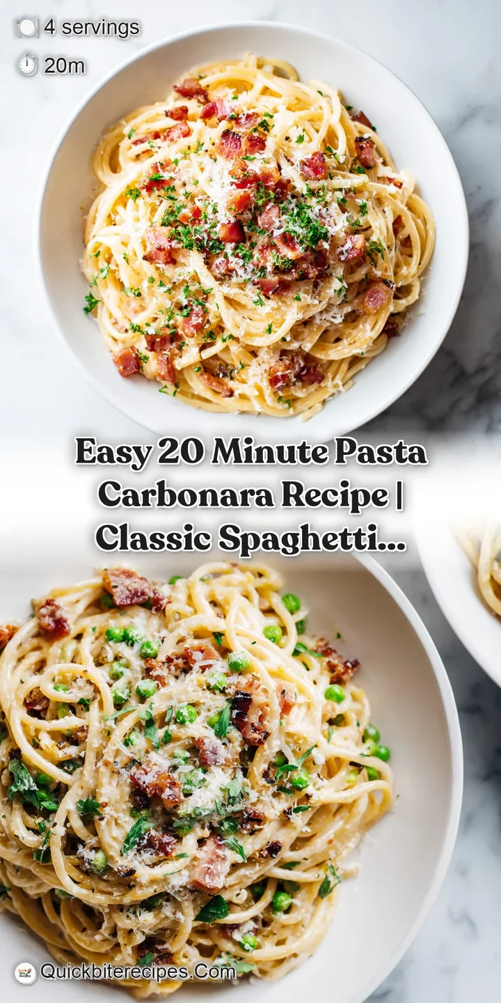 Close-up of tender spaghetti strands, coated in a rich, golden sauce, flecked with savory pancetta and vibrant green herbs.