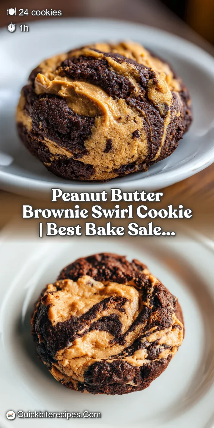 A close-up of a warm, soft brownie cookie revealing swirls of rich peanut butter and dark chocolate.