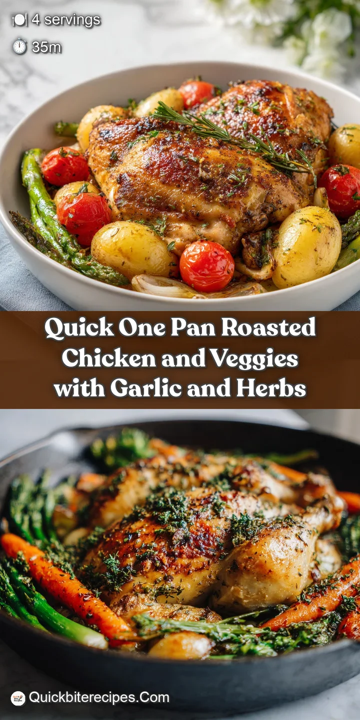 Juicy roasted chicken thigh with golden skin next to bright, caramelized root vegetables.