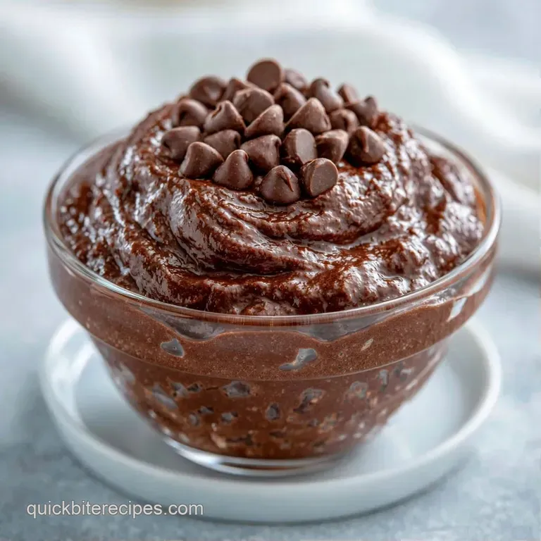 Velvety dark brown cream in a glass goblet, garnished with a light dusting of cocoa and a crisp rolled wafer.
