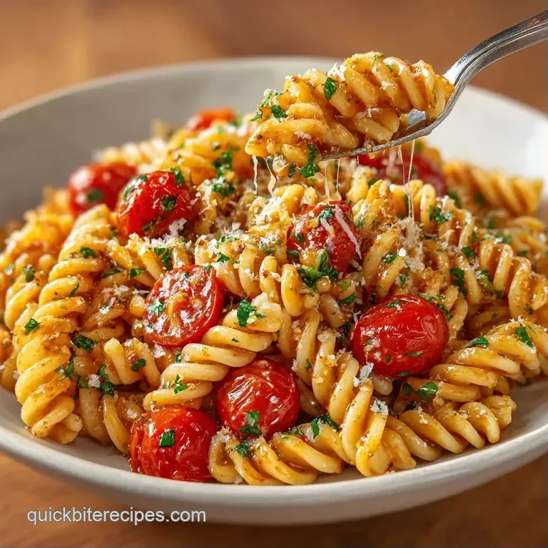 Toasted golden pasta swirls mixed with bright vegetables and crumbled feta on a modern ceramic serving platter.