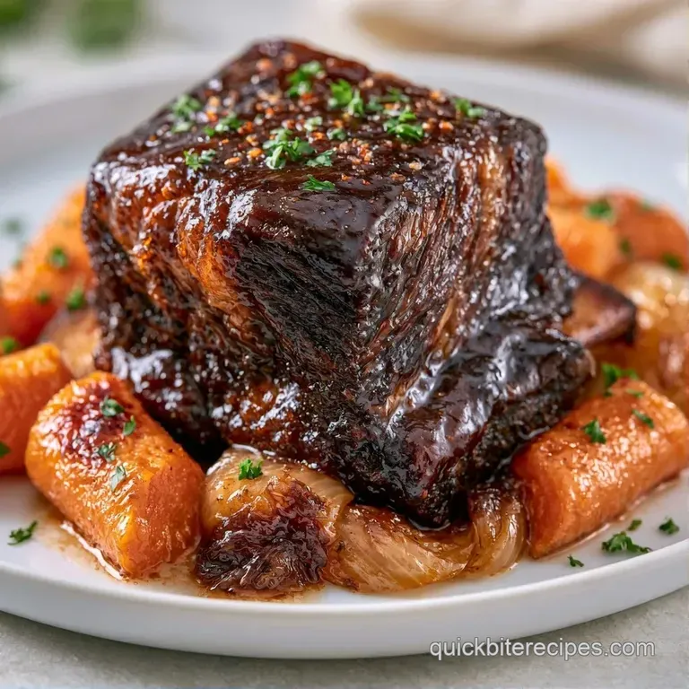 Large wooden platter filled with sliced medium-rare beef, vibrant glazed carrots, and sprigs of fresh green rosemary.