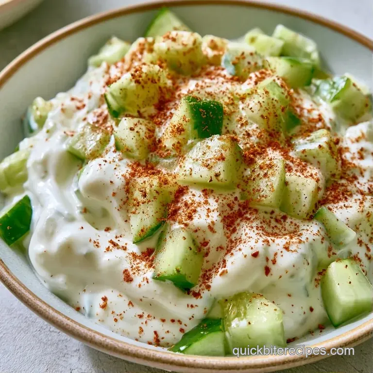 Chilled white yogurt dip in a ceramic bowl topped with fresh cilantro and red chili flakes on a wooden table.