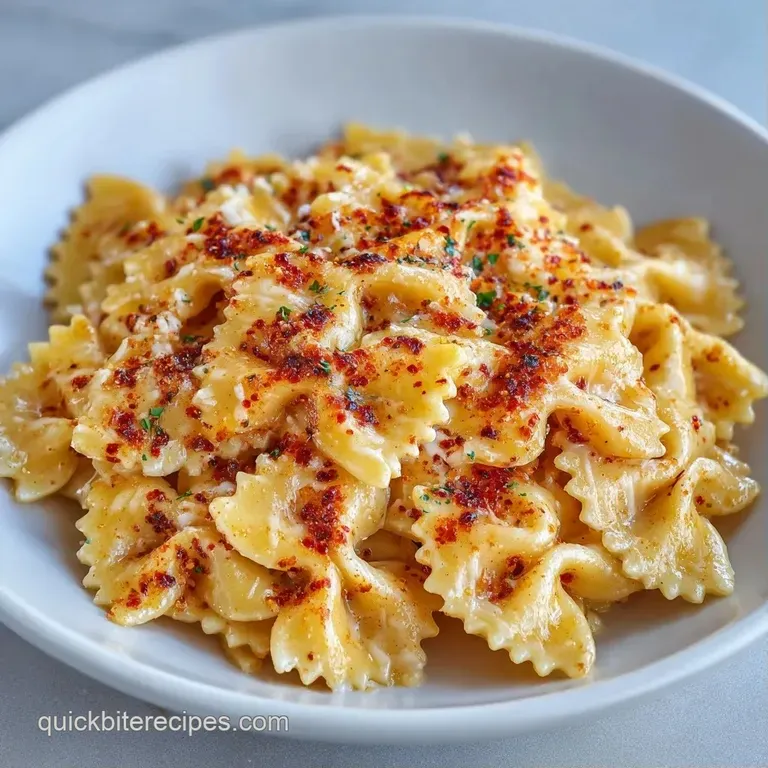 Vibrantly colored vegetables and golden-brown pasta elegantly arranged in a shallow bowl with fresh parsley garnish.