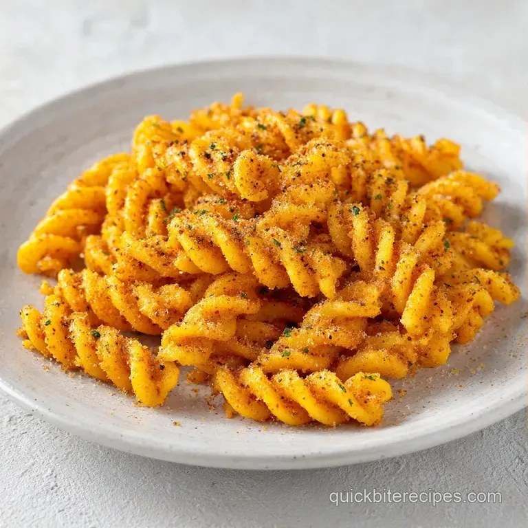 Golden toasted pasta twists artfully stacked on a dark plate, paired with a small bowl of creamy garlic dip.