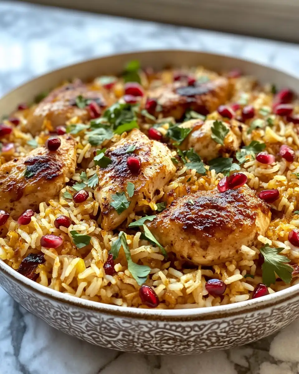 Savor the Flavors of Persia: Exquisite Chicken Pilaf with Saffron and Pomegranate 6 Final dish - Savor the Flavors of Persia: Exquisite Chicken Pilaf with Saffron and Pomegranate