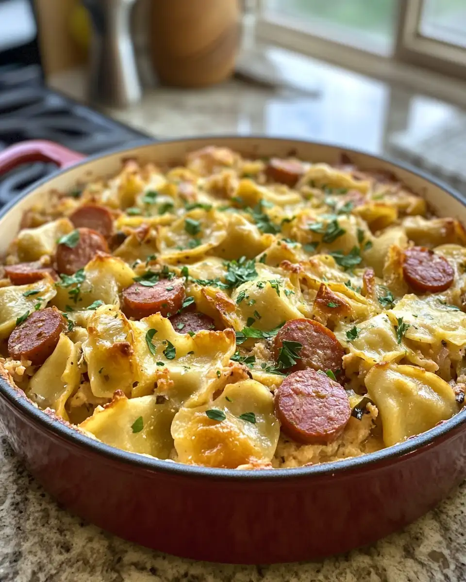 Savor the Comfort: Delicious Pierogi Casserole with Kielbasa Recipe 6 Final dish - Savor the Comfort: Delicious Pierogi Casserole with Kielbasa Recipe